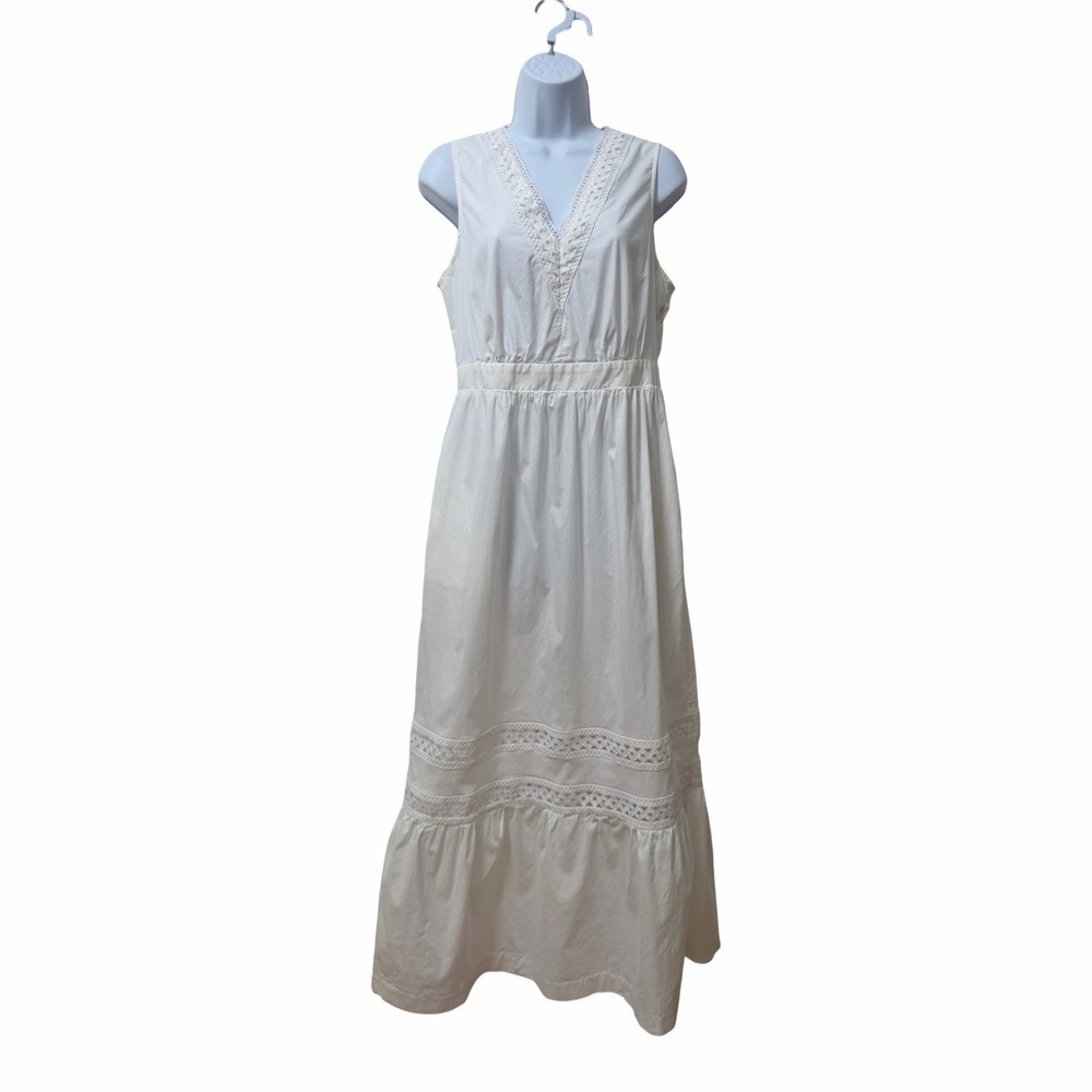 J Mclaughlin Westerly Smocked Lace Trim Maxi Dress Size M White Cottagecore